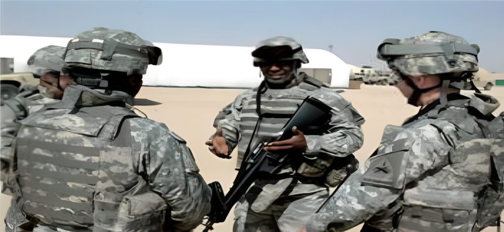 A group of soldiers standing next to each other.